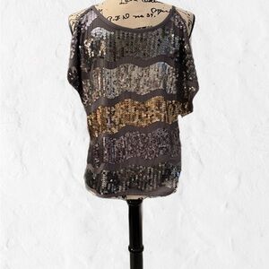 Forever 21 Sequin Wave Blouse - Black, Gold, Silver